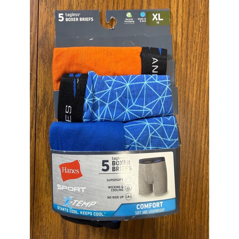Hanes Boxer Briefs Boys XL Multicolor X-Temp Sport Tagless 4-Pack Missing One